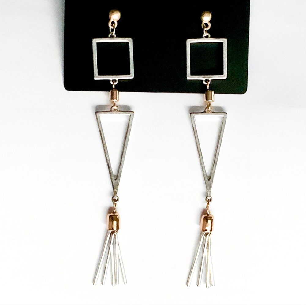 🆕 Dainty Long Silver Gold Geometric Square Triangle Dangle Drop Earrings NWT